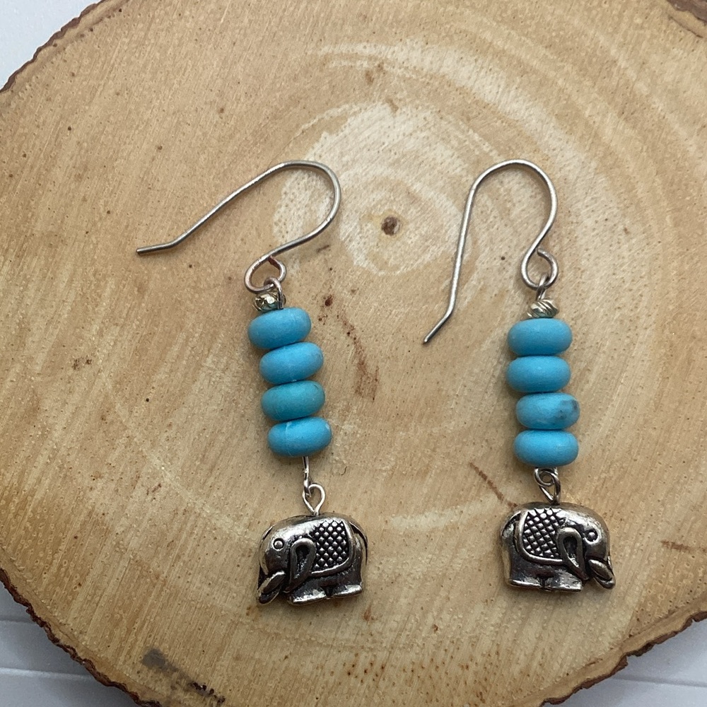 Bundle 🍋Silver Elephant Earrings with Turquoise Beads
